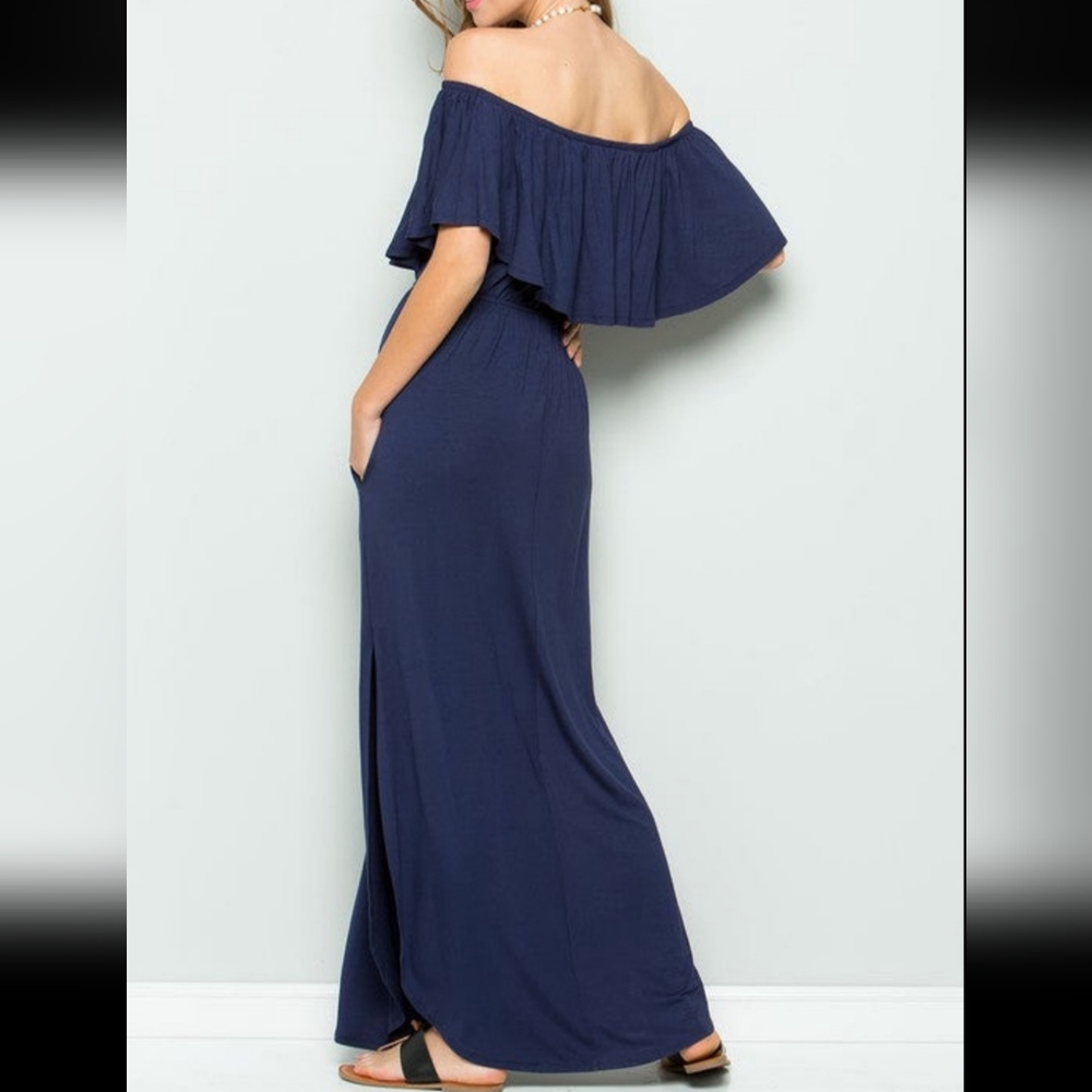 Off The Shoulder Maxi Dress-Navy